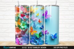 3D Colorful Butterflies And Flowers 20/30oz Skinny Tumbler Product Image 1