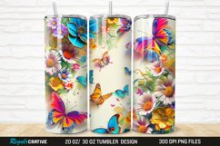 3D Colorful Butterflies And Flowers 20/30oz Skinny Tumbler Product Image 1
