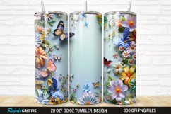 3D Colorful Butterflies And Flowers 20/30oz Skinny Tumbler Product Image 1