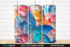 3D Colorful Butterflies And Flowers 20/30oz Skinny Tumbler Product Image 1