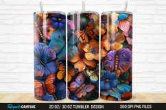 3D Colorful Butterflies And Flowers 20/30oz Skinny Tumbler Product Image 1