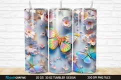 3D Colorful Butterflies And Flowers 20/30oz Skinny Tumbler Product Image 1
