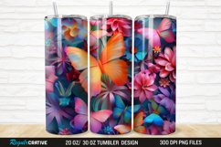 3D Colorful Butterflies And Flowers 20/30oz Skinny Tumbler Product Image 1