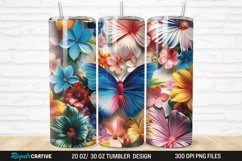 3D Colorful Butterfly Flowers 20/30oz Skinny Tumbler Product Image 1