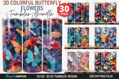 3D Colorful Butterfly Flowers Tumbler Bundle Product Image 1