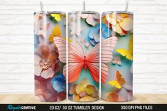 3D Colorful Butterfly Flowers 20/30oz Skinny Tumbler Product Image 1