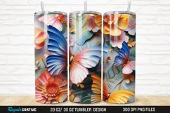 3D Colorful Butterfly Flowers 20/30oz Skinny Tumbler Product Image 1