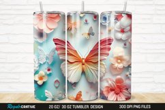 3D Colorful Butterfly Flowers 20/30oz Skinny Tumbler Product Image 1