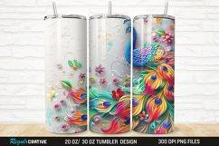 3D Colorful Flowers Peacock Floral 20/30oz Skinny Tumbler Product Image 1