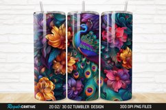 3D Colorful Flowers Peacock Floral 20/30oz Skinny Tumbler Product Image 1