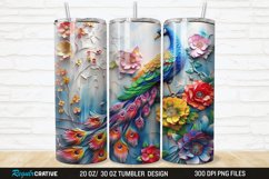 3D Colorful Flowers Peacock Floral 20/30oz Skinny Tumbler Product Image 1