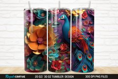 3D Colorful Flowers Peacock Floral 20/30oz Skinny Tumbler Product Image 1