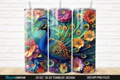3D Colorful Flowers Peacock Floral 20/30oz Skinny Tumbler Product Image 1