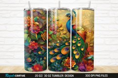 3D Colorful Flowers Peacock Floral 20/30oz Skinny Tumbler Product Image 1