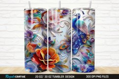 3D Colorful Flowers Peacock Floral 20/30oz Skinny Tumbler Product Image 1