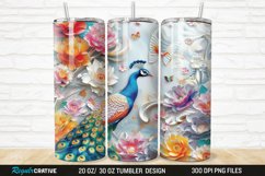 3D Colorful Flowers Peacock Floral 20/30oz Skinny Tumbler Product Image 1