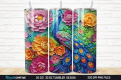 3D Colorful Flowers Peacock Floral 20/30oz Skinny Tumbler Product Image 1