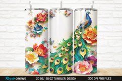 3D Colorful Flowers Peacock Floral 20/30oz Skinny Tumbler Product Image 1