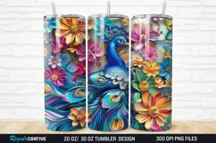 3D Colorful Flowers Peacock Floral 20/30oz Skinny Tumbler Product Image 1