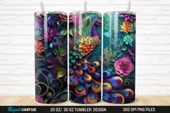 3D Colorful Flowers Peacock Floral 20/30oz Skinny Tumbler Product Image 1