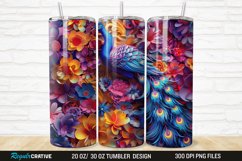 3D Colorful Flowers Peacock Floral 20/30oz Skinny Tumbler Product Image 1