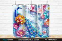 3D Colorful Flowers Peacock Floral 20/30oz Skinny Tumbler Product Image 1