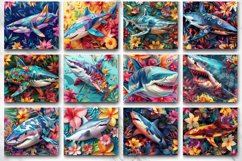 3D Colorful Shark Floral Tumbler Wrap Bundle Product Image 3