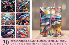 3D Colorful Shark Floral Tumbler Wrap Bundle Product Image 1