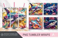 3D Colorful Shark Floral Tumbler Wrap Product Image 1