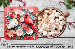 3d Christmas cardinal sublimation, Coaster designs Product Image 1