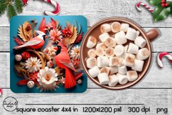 3d Christmas cardinal square coaster sublimation Product Image 1