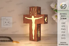 3D Cross Lamp Laser Cut. Wooden Decorated Cross SVG Product Image 1