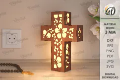 3D Cross Lamp Laser Cut. Wooden Decorated Cross SVG Product Image 1