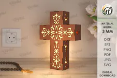 3D Cross Lamp Laser Cut. Wooden Decorated Cross SVG Product Image 1