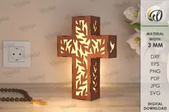 3D Cross Lamp Laser Cut. Wooden Decorated Cross SVG Product Image 1
