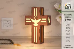 3D Cross Lamp Laser Cut. Wooden Decorated Cross SVG Product Image 1