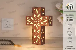3D Cross Lamp Laser Cut. Wooden Decorated Cross SVG Product Image 1