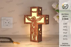 3D Cross Lamp Laser Cut. Wooden Decorated Cross SVG Product Image 1