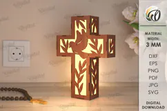 3D Cross Lamp Laser Cut. Wooden Decorated Cross SVG Product Image 1