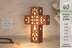 3D Cross Lamp Laser Cut. Wooden Decorated Cross SVG Product Image 1