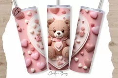 3D Cute Bear Valentine Tumbler Wrap PNG | Valentine PNG Product Image 1