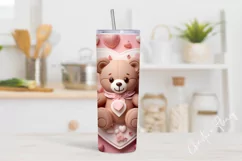 3D Cute Bear Valentine Tumbler Wrap PNG | Valentine PNG Product Image 2