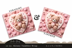 3D Cute Bear Valentine Tumbler Wrap PNG | Valentine PNG Product Image 3