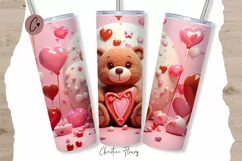 3D Teddy Bear Valentine Tumbler Wrap PNG | Valentine PNG Product Image 1