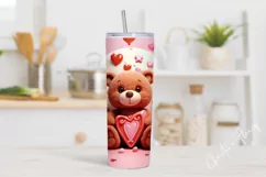 3D Teddy Bear Valentine Tumbler Wrap PNG | Valentine PNG Product Image 2