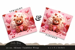 3D Teddy Bear Valentine Tumbler Wrap PNG | Valentine PNG Product Image 3