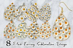 3D Daisy Flowers Earring teardrop sublimation design Product Image 1