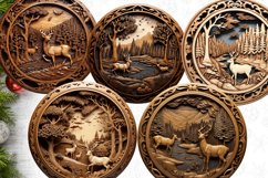 3D Wood Carving Round Ornaments Bundle | Deer Ornaments PNG Product Image 3