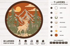 3D Deer Mandala Laser Cut Design Product Image 1