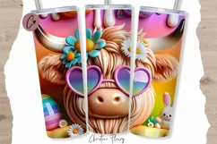 3D Cute Easter Highland Cow Tumbler Wrap PNG Product Image 1